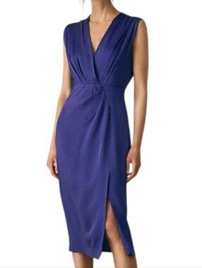 Reiss Elaini Midi Dress 8 Cobalt Blue Open Back Wrap Sheath